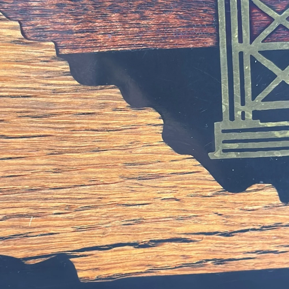 Couroc Golden Gate Bridge Tray MCM Black Lacquer Gloss Inlayed Wood and Metal